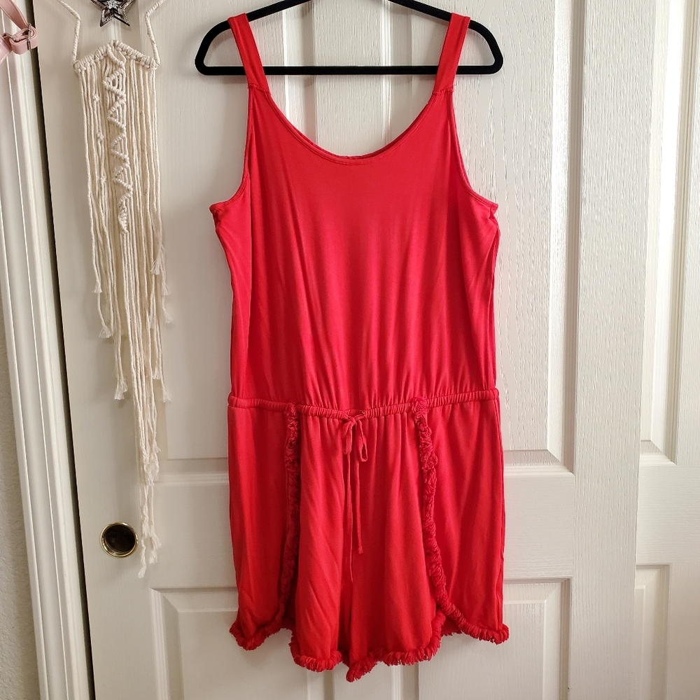 Cato Red Short Romper with Fringe Stretch Tie Waist Size 14/16W